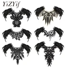 Викторианская шаль с перьями, шарф-накидка, женская готическая Черная накидка с вышивкой из натуральных перьев, кружевная накидка с искусственным жемчугом, накидка на плечо