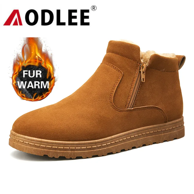 AODLEE/зимние теплые мужские ботинки зимние из плюша на меху без шнуровки