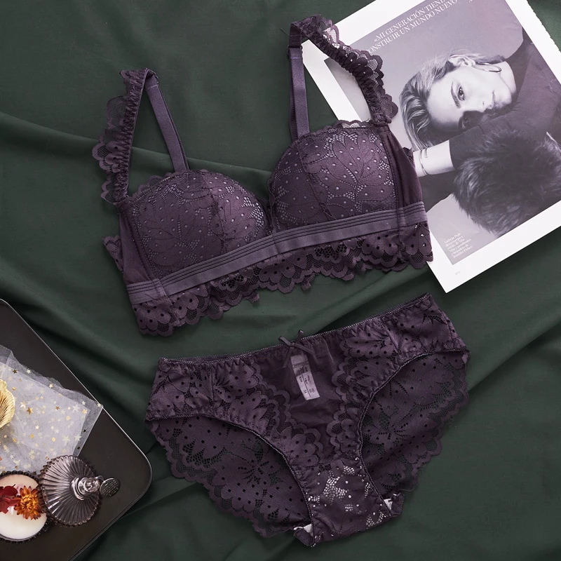 Japanese style thin soft cup lace young ladies lingerie sets small comfortable intimates women sexy underwear sleepwear cross | Женская