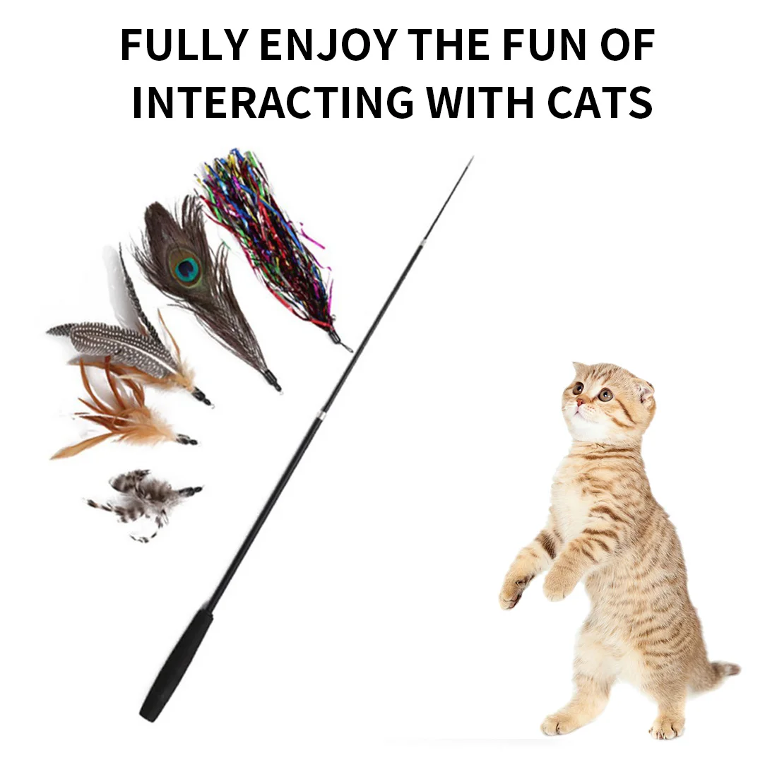 

Retractable Funny Cat Stick Pet Supplies 6 Pcs/set Replacement Head Pets Teaser Toys Set Kitten Dog Exercise Training Rod