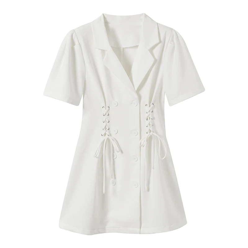 

Make new summer suit collar short sleeve dress female temperament bind waist double-breasted short skirt