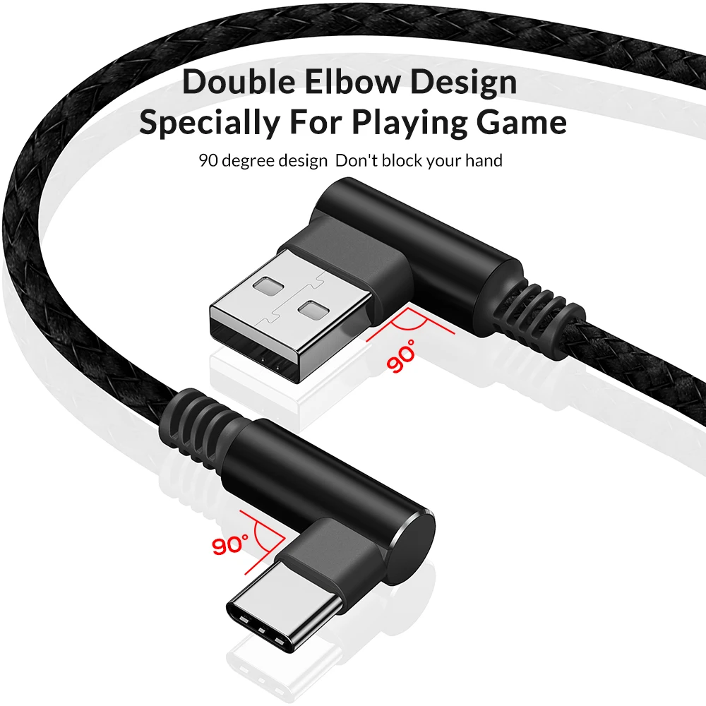 TOPK 1 м 90 градусов 3 А Быстрая зарядка usb type C кабель l образный для мобильного