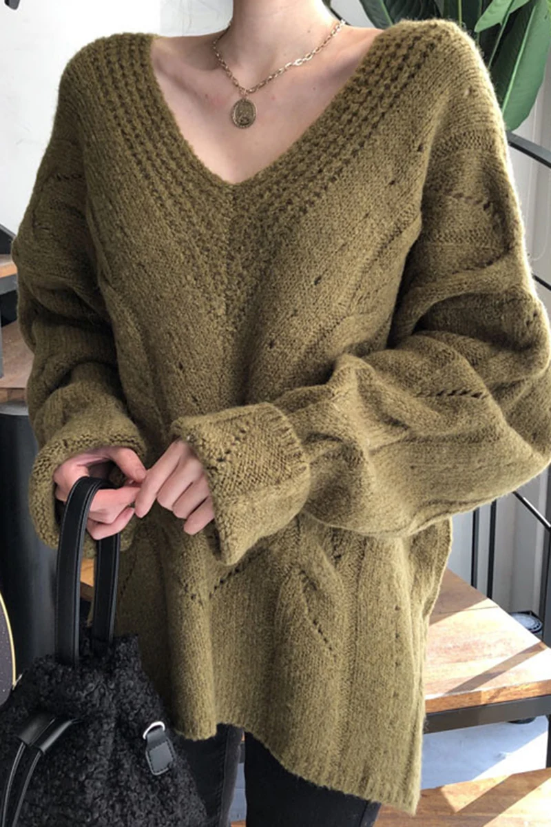 

WHCW CGDSR knitted jumper lady vintage sweater women cute oversized thick korean spring winter loose woman 2020 pullover elegant