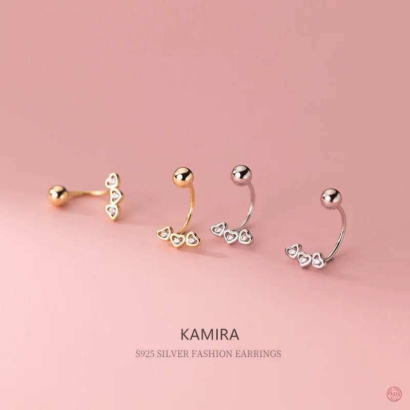 

KAMIRA Real 925 Sterling Silver Fashion Love Heart Spiral Bead Stud Earrings for Women Party Unique Exquisite Sweet Jewelry Gift