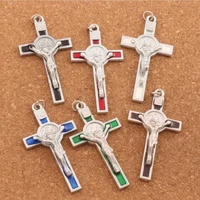 36pcs enamel saint benedict medal beads italia crucifix cross religious spacer 53 1x29 2mm 6color pendants jewelry diy t1715