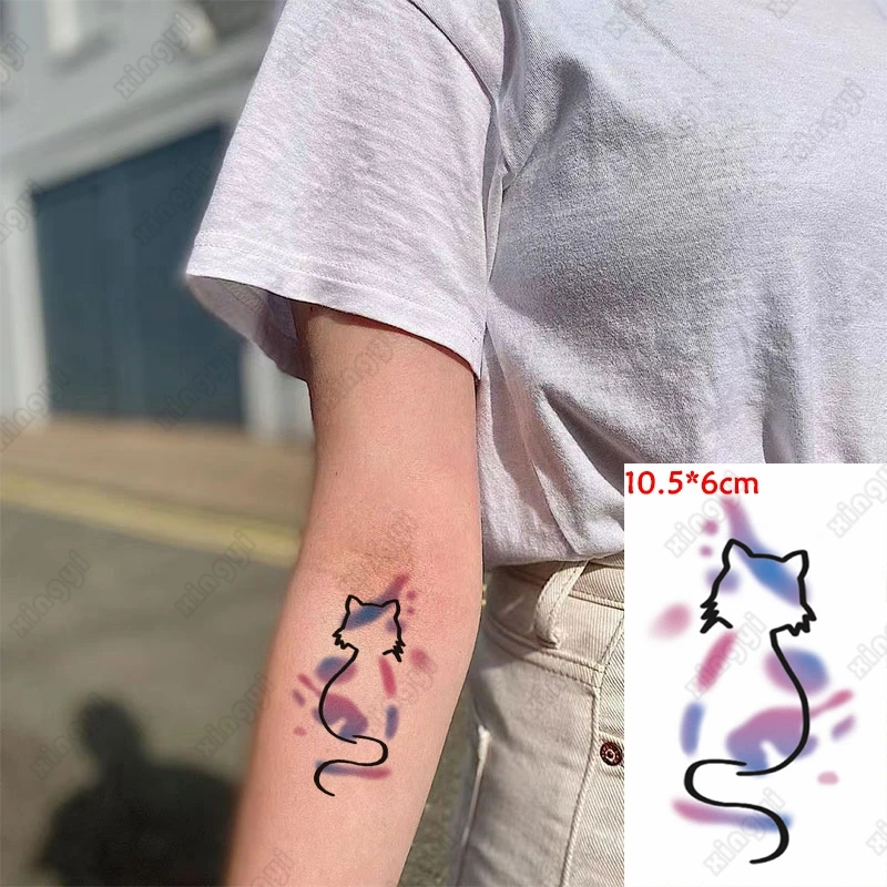 Водостойкие временные тату-наклейки эскиз кошка животные рыба волк панда
