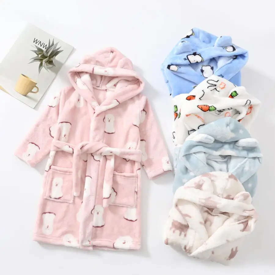 

Kids Bathrobe For Boys Girls Children Clothes Baby Flannel Nightgown Clothing Cartoon Night Robe New Child Pajamas Years