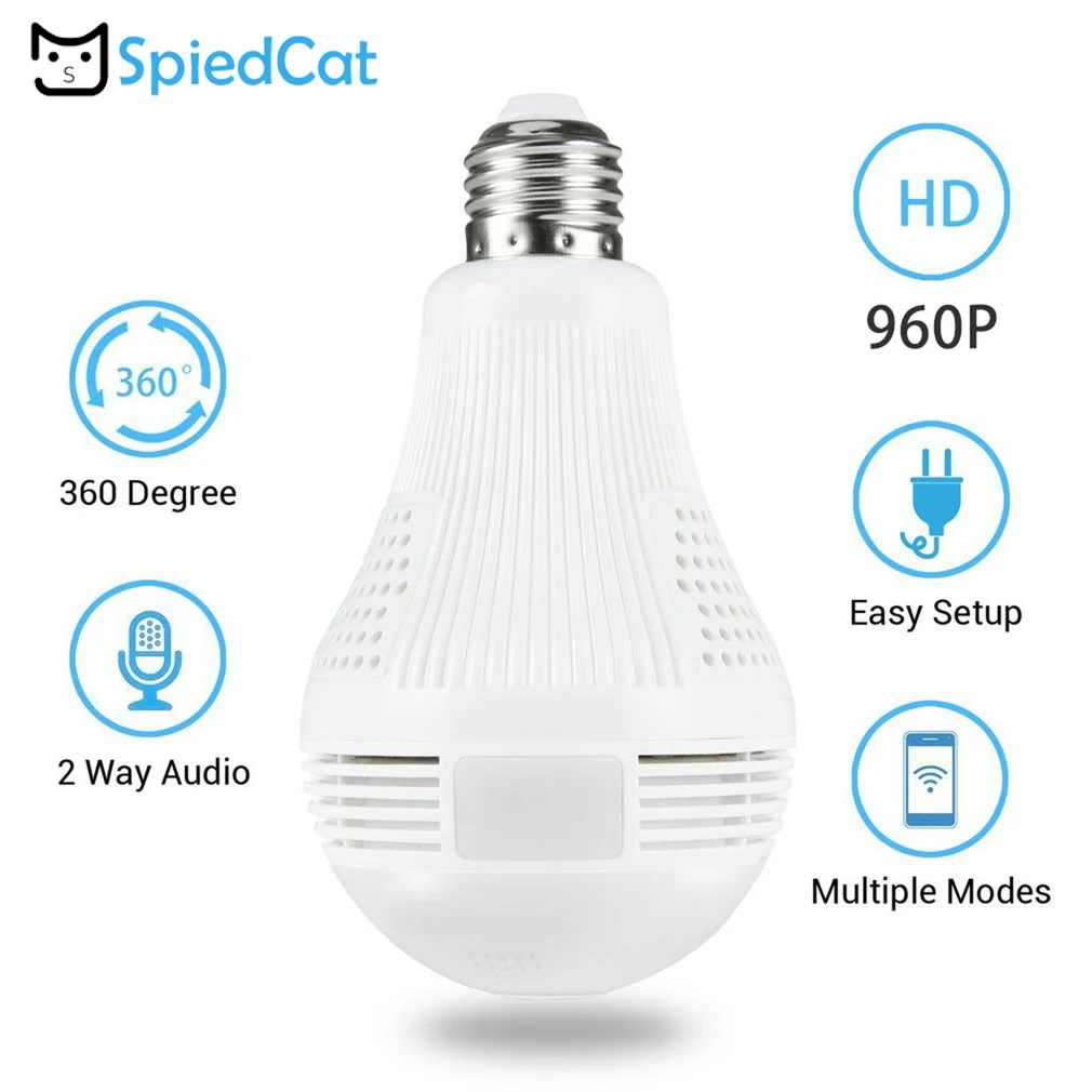 Bulb Lamp Wireless IP Wifi HD Panoramic Fish Eye Home Security Surveillance CCTV Camera 360 Degree Support TF Card | Безопасность и
