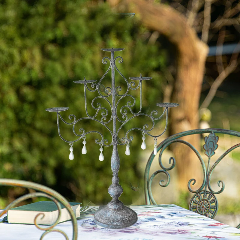 

Vintage Rustic Metal Candle Holders Candelabras with Pendants