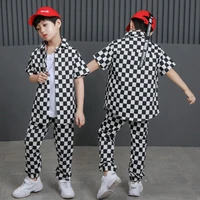 kid kpop hip hop clothing checkered short sleeve shirt top streetwear jogger pants for girl boy jazz dance costume clothes