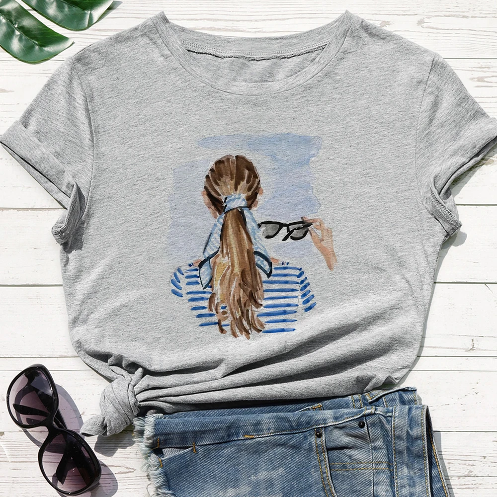 

Beautiful Long-Blonde hair Printing New T-shirt Women Comfortable White Grey T shirt Hot Sell Loose Cheap Oversize Tshirt