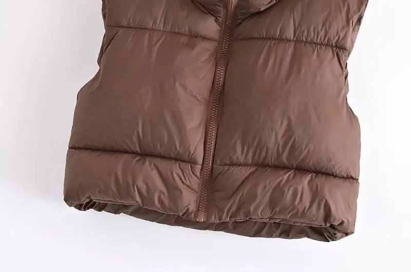 

Women Coffee Sleeveless Crop Waistcoat Parkas Thick 2021 Zipper Pockets Female Warm Elegant Coat