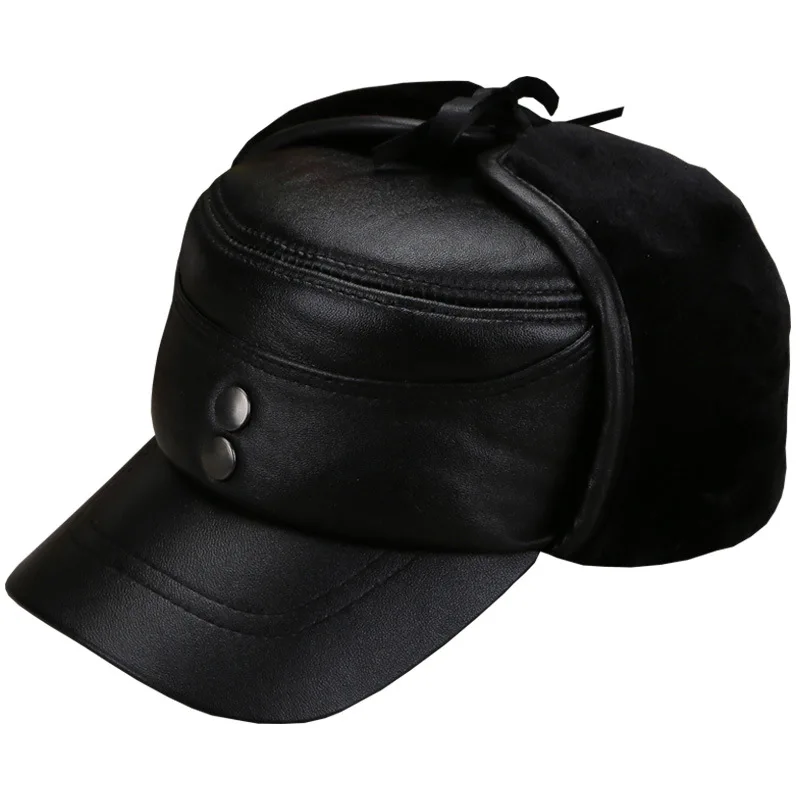 Шапка-бомбер X167 из натуральной кожи для взрослых теплая зимняя шапка с бархатной