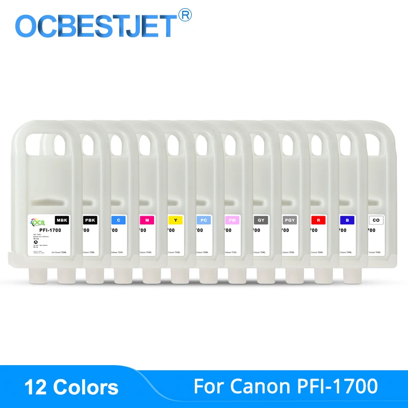 12 цветов/комплект PFI-1700 PFI1700 PFI 1700 многоразового картридж с чип для Canon PRO-2000 PRO-4000 PRO-6000 принтер 700 мл