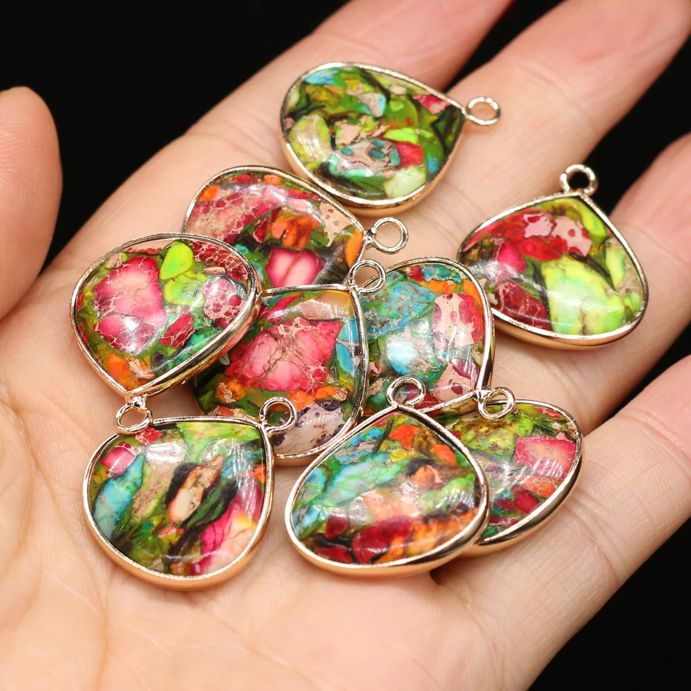 

Natural Stone Pendant Fat Drop Shape Colorful Emperor Stone For DIY Earring Charm Decoration Jewelry Size 20x25mm