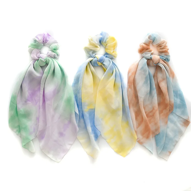 

Женские ленты для волос Tiedye, мягкие радужные резинки для волос с лентами в Корейском стиле, Новинка лета 2020