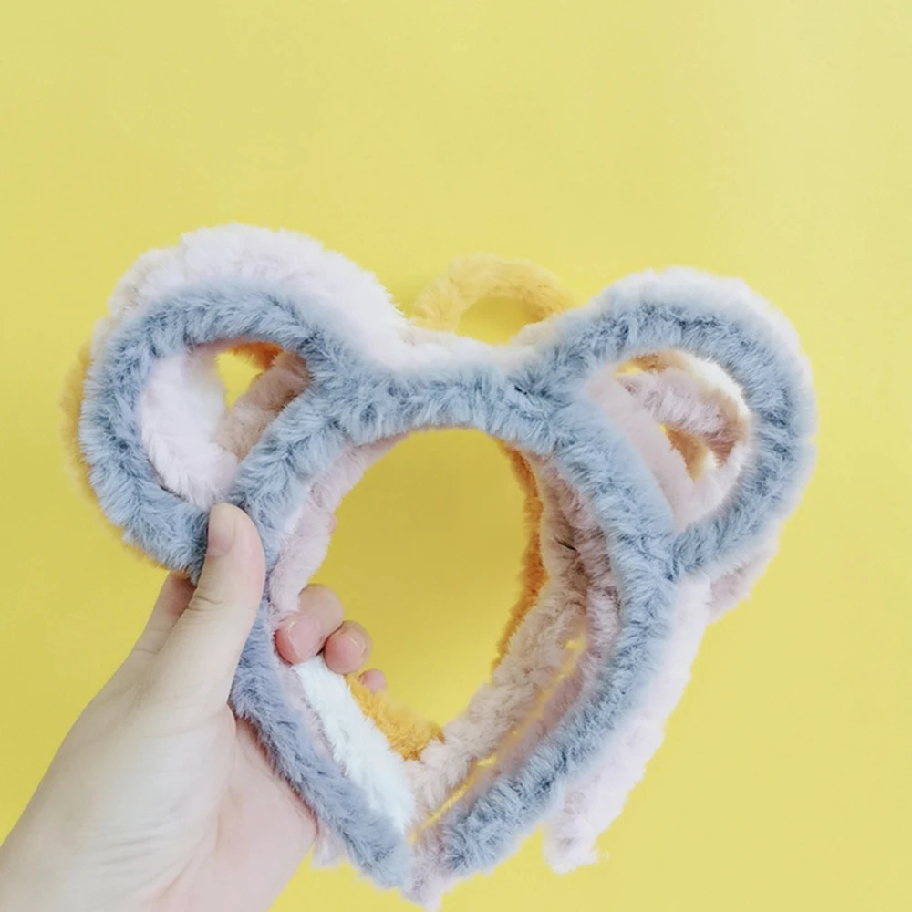 Повязка на голову детская однотонная с ушками медведя кролика кота плюшевая