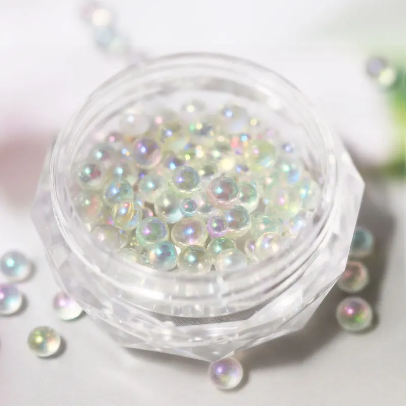 

1 Pack Mix Size Nail Pearls Decor Micro Beads Glass Balls Charm Pearls Nail Art Decorations Tiny AB Crystal Rhinestones Nail Art