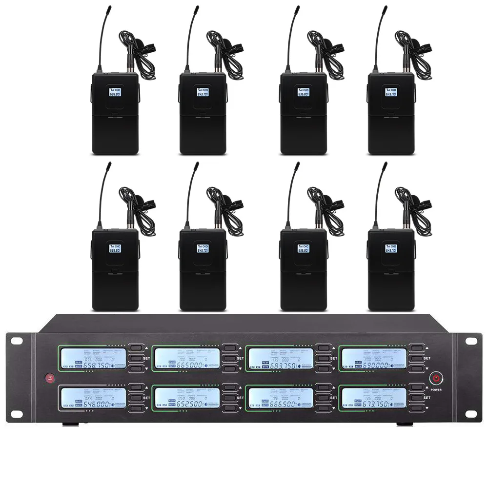 

Professional UHF wireless microphone series 8 channel lavalier microphone, used for church stage performance microphone