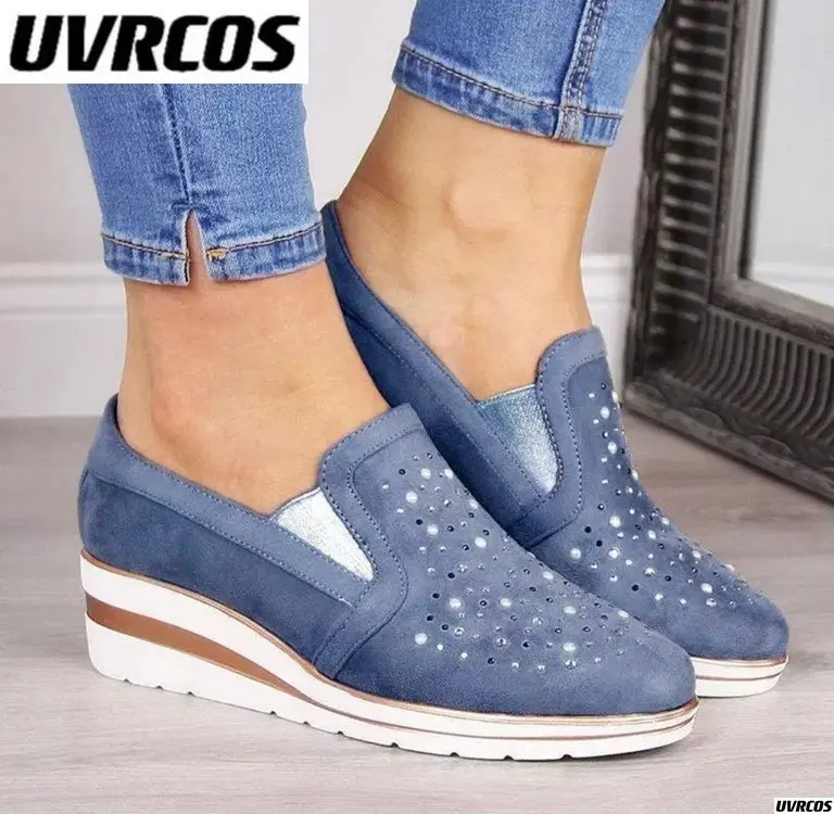 

Large size hollow women's shoes 2022 autumn/winter new rhinestone sequins slope single casual sneakers