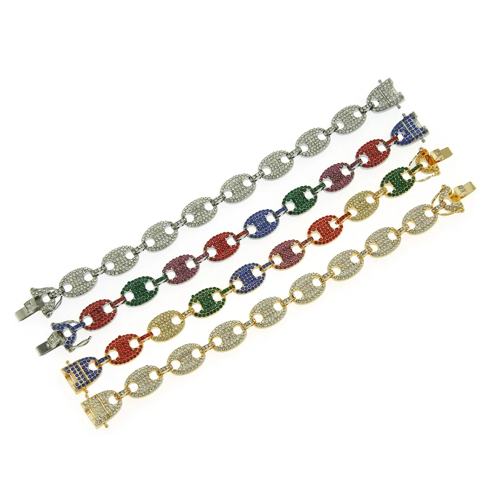 

Men's Bracelets European and American Hip Hop Color Diamonds Hip Hop Gothic Style Women's Bracelets Luxury Fashion Wristbands
