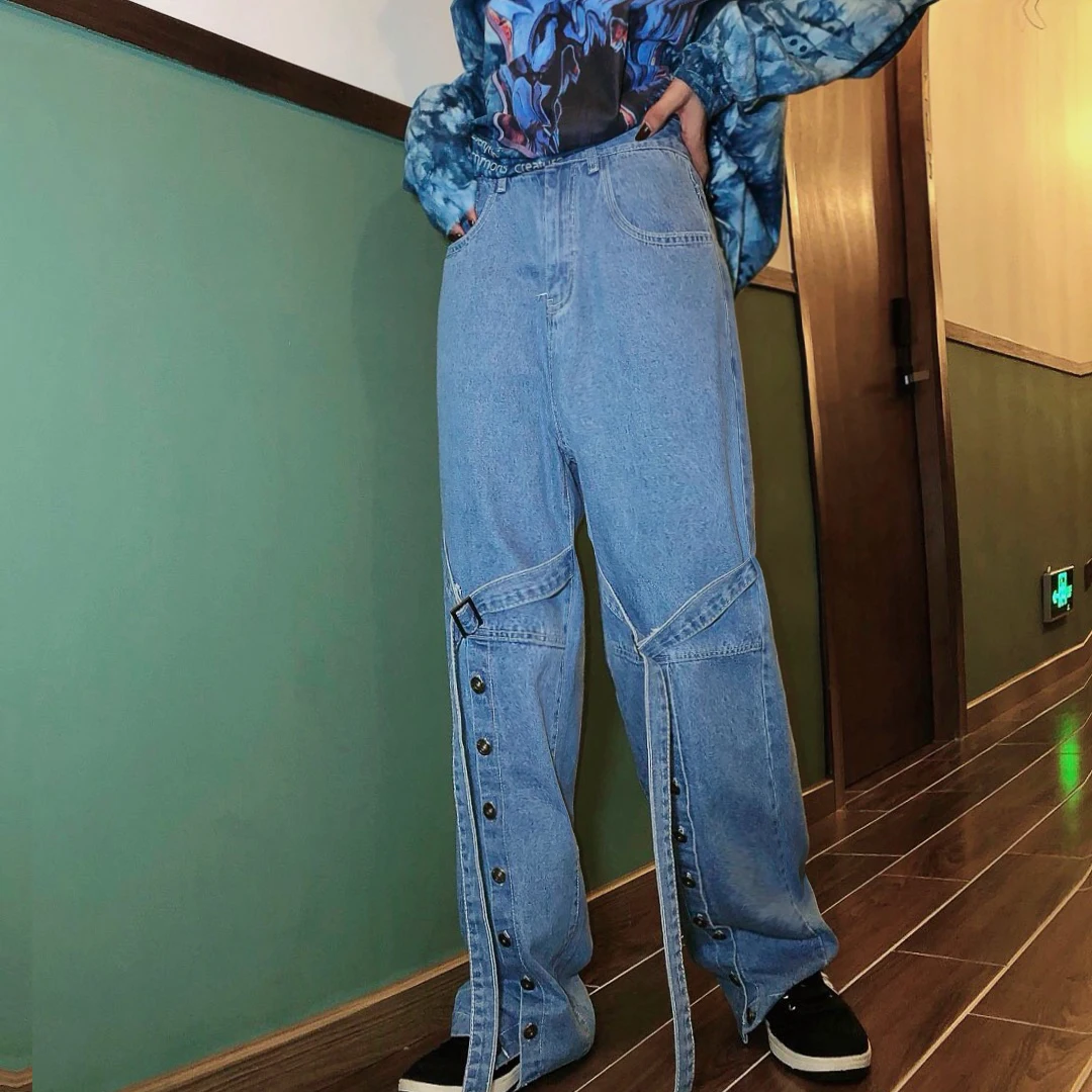 Уличные джинсы в стиле хип-хоп Новинка осени 2019 пряжка с разрезом Пряжка для