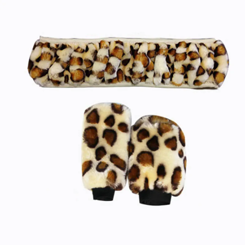 

Leopard Steering Wheel Cover Handbrake Handle Cover and Interior Jewelry Three-piece Cover Handguard steering wheel cover