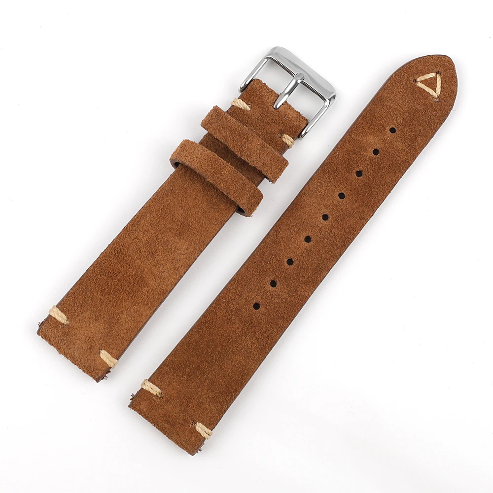 Suede Leather Watchband Strap 18mm 19mm 20mm 22mm Quick Release Watch Strap Belt Handmade Stitched Retro Aatch Accessories