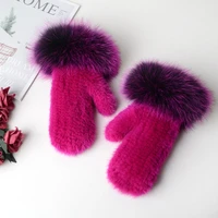 new fur knitted gloves keep warm divaricate saposhnikovia root autumn and winter fox fur thickening mitten fashion gloves women
