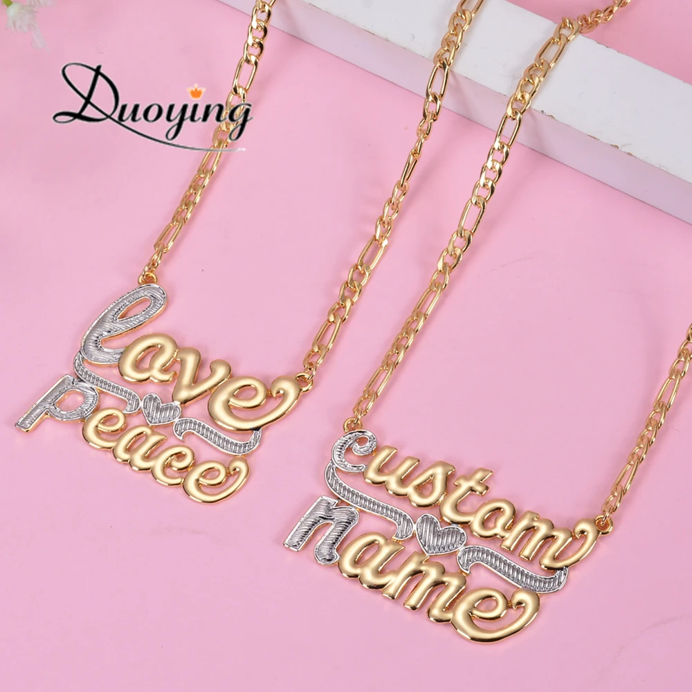 DUOYING Custom Double Gold plated Nameplate Two color Tone Necklace Personalized Double Names Choker For Valentine's Day Gift