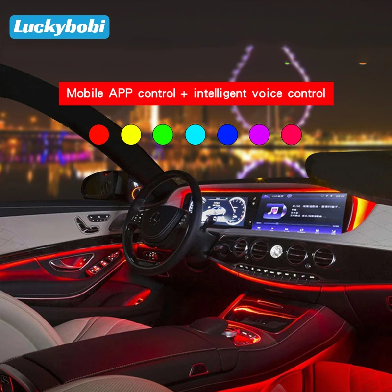 

Автомобильные атмосферные огни RGB, несколько режимов управления музыкой, App светодиодный ная подсветка, автомобильная центральная консоль, ...