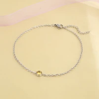304 stainless steel anklet silver color yellow round rhinestone anklet for women elegant bracelets on leg fashion jewelry gifts