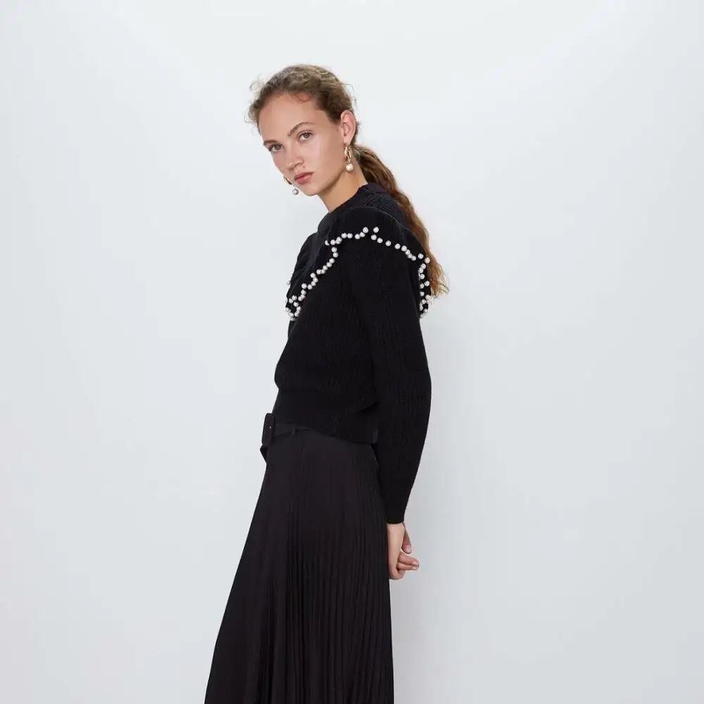 Za 2019 зимняя одежда женский свитер пуловер модный круглый вырез длинный рукав