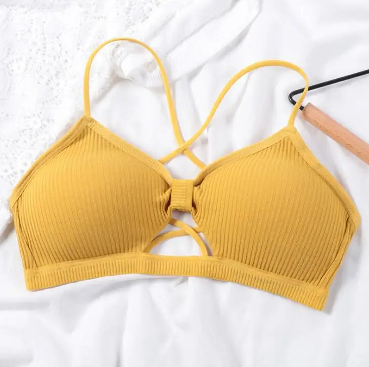 190 Yellow Бюстгальтер без косточек с перекрестной спинкой, черный, белый, женский, пуш-ап, кружевной бюстгальтер, треугольный бюстгальтер, сексуальный, бесшовный, без косточек, нижнее белье, Soutien Gorge - Цвет: 190 Yellow