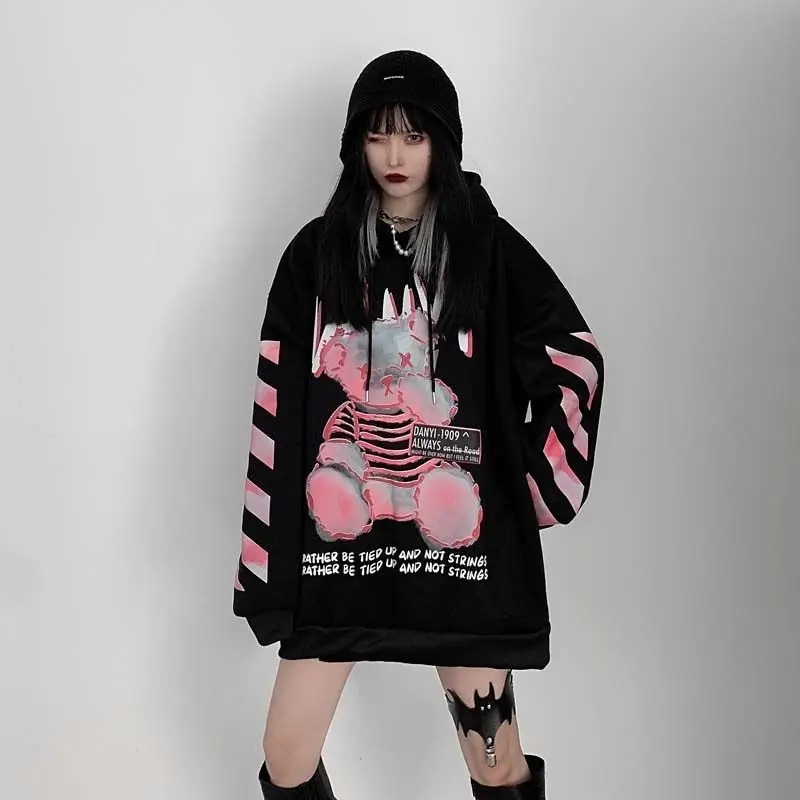 

Black Bear Hoodies Women's Trendy Sweater Spring And Autumn Korean Loose Student's Casual BF Style Social Coat Harajuku Anime