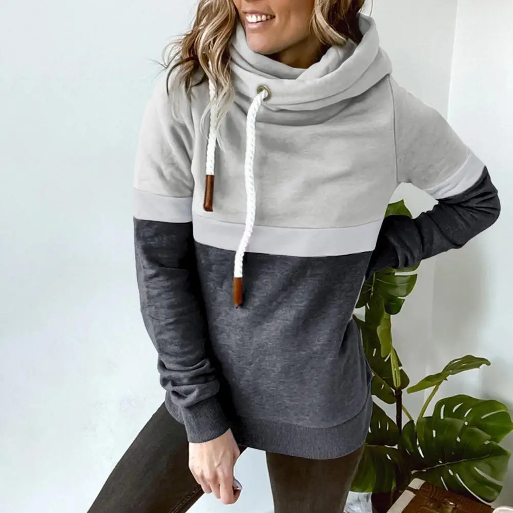 Осенне-зимняя Повседневная Толстовка контрастных цветов с кулиской Женская