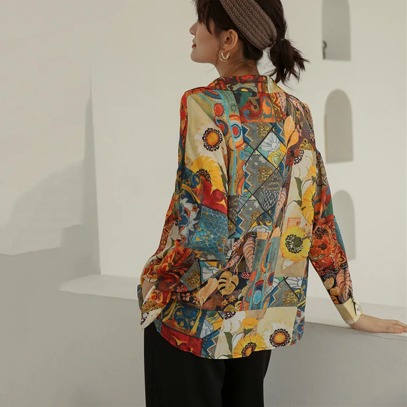 LANMREM разноцветная женская рубашка с отворотом и длинным рукавом принтом масляной