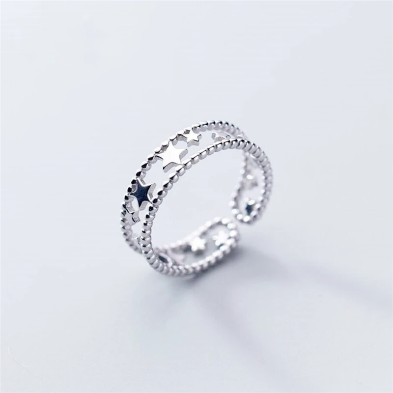 

Sole Memory Double-layer Star Hollow Cute Silver Color Resizable Opening Ring For Women Luxury Jewelry SRI981