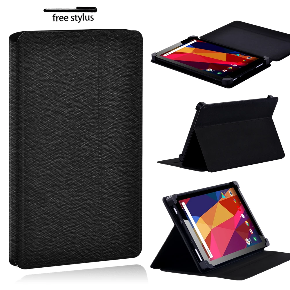 

PU Leather Case for Argos Alba 7 / 8 / 10 Inch Black Tablet Scratch Resistant Foldable Protective Case Cover + Stylus