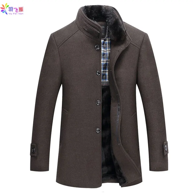 

2019 Casual Winter Fur Collar Mens Coat Thick Mens Windbreaker Jackets Grey Fleece Stand Fur Collar Man Jacket Outdoor Coats