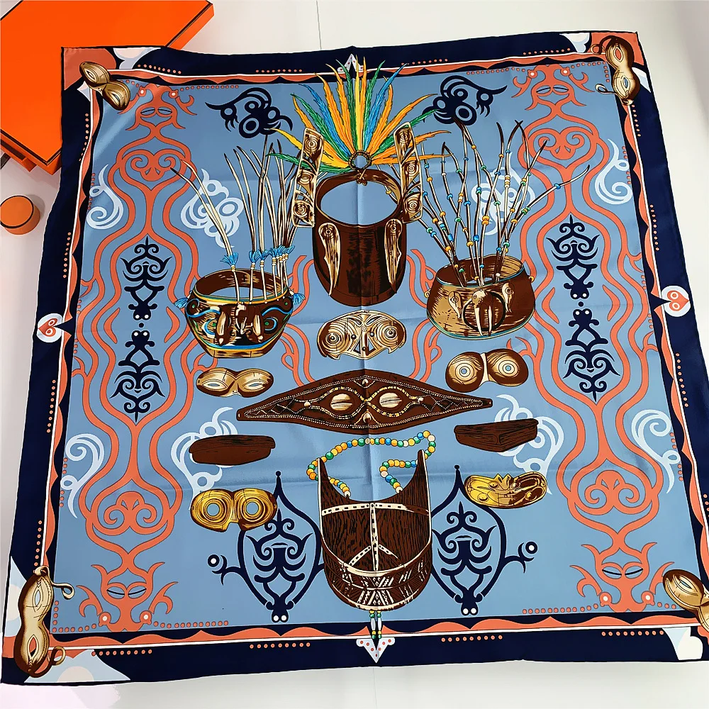

2021 Luxury Silk Scarf Brand Hijab Women Bandana Handmade Curled 100%Twill Silk Square Scarf Ladies Foulard Head Scarves Shawl