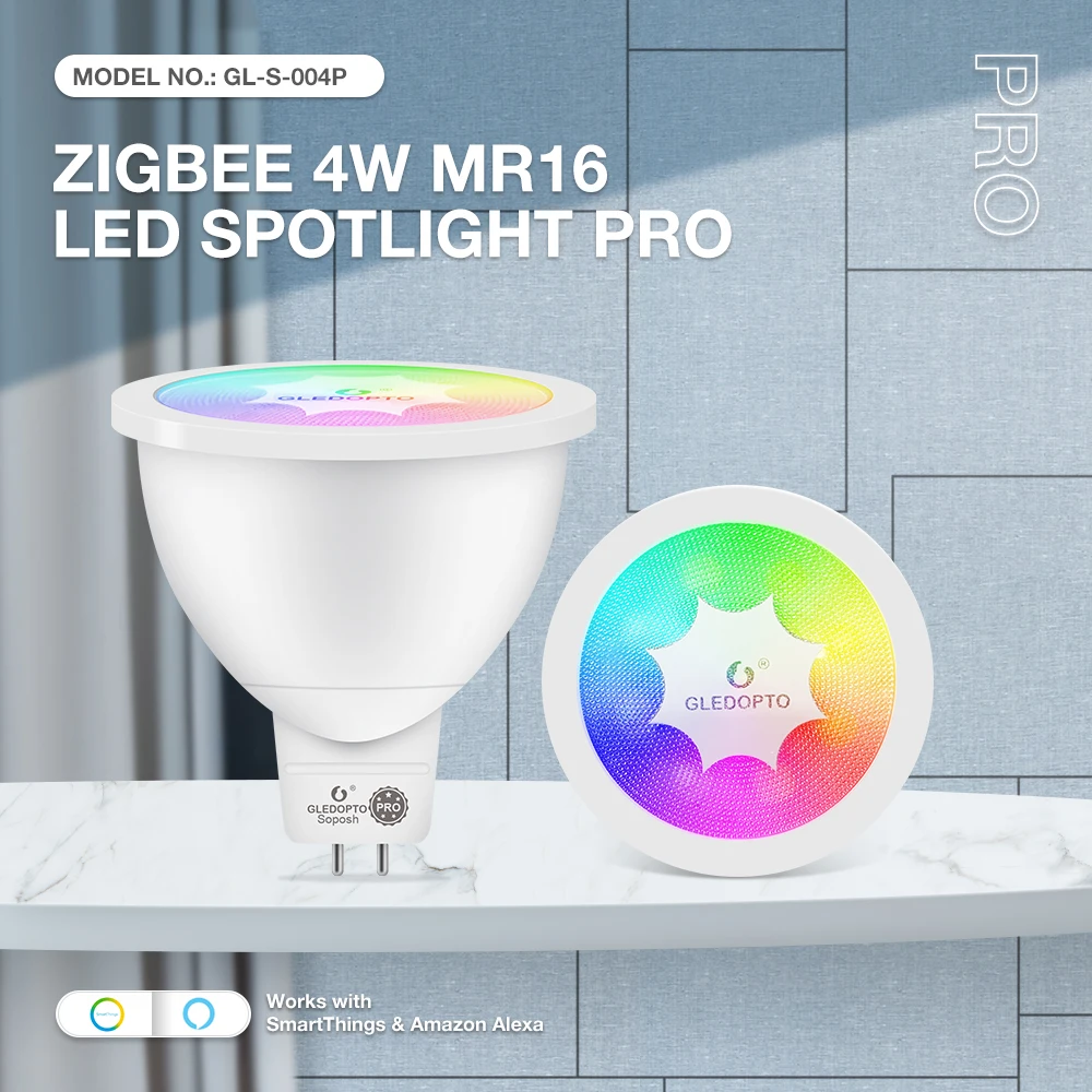 

GLEDOPTO Spotlight Led Dimmable MR16/GU10 RGBCCT Colors Ceiling Spot Light Zigbee3.0 4W Bulb Hub APP/Alexa Voice/Remote Control