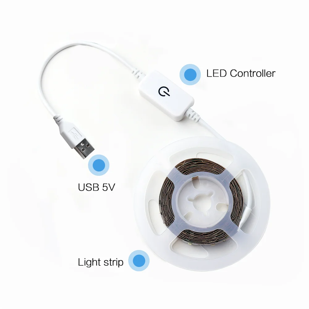 Светодиодная лента теплого белого цвета 1 м 2 SMD2835 USB-лампа с сенсорным датчиком