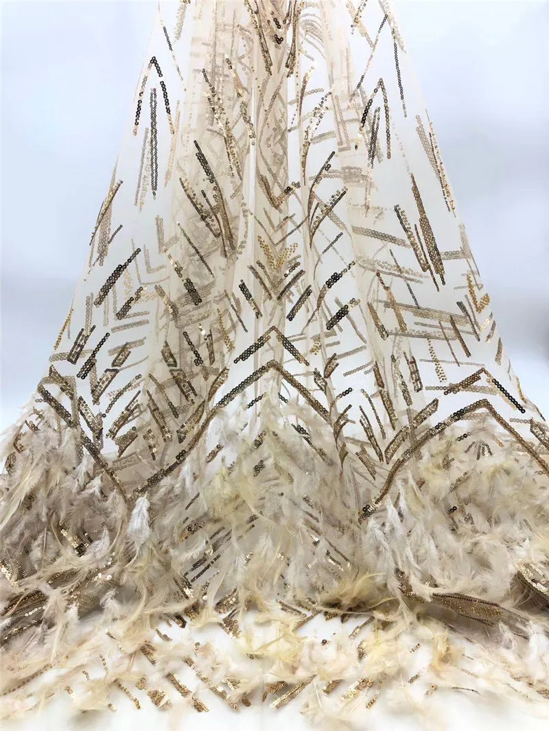 

Good looking flowers embroidery french lace fabric 5 yards feather and sequins lace fabric 7JRB- 20.52004 for party dress