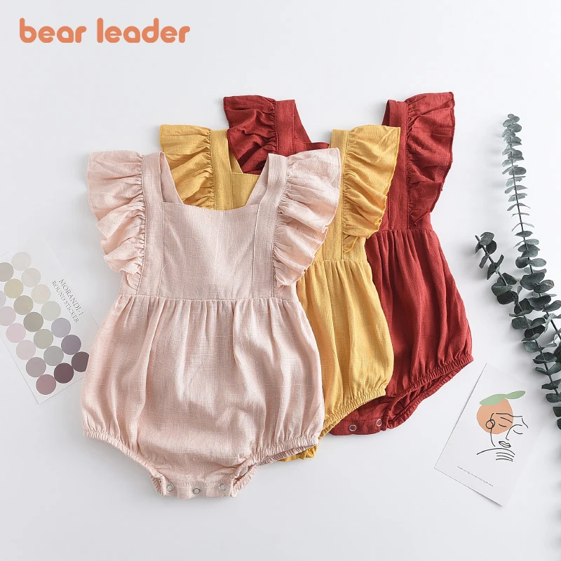 

Bear Leader Kids Girls Summer Rompers 2021 Fashion Newborn Princess Ruffles Clothing Infant Sleeveless Bodysuits Casual Jumpsuit