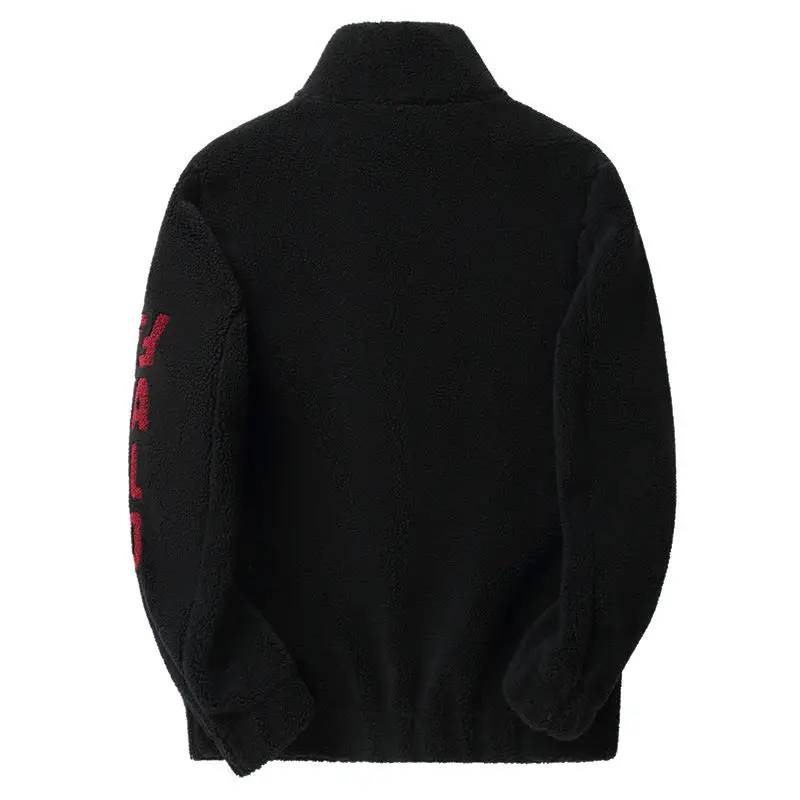 

Haining wool one 2021 sheep sheared collar coat autumn and winter simulation leather motorcycle coat plus velvet cotton coat