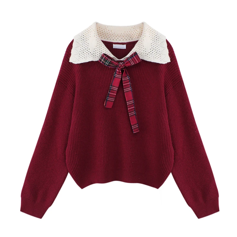 

Рождественские свитера в стиле преппи летние японские милые женские вязаные свитера с длинным рукавом Топы пуловеры с воротником Питера Пэ...