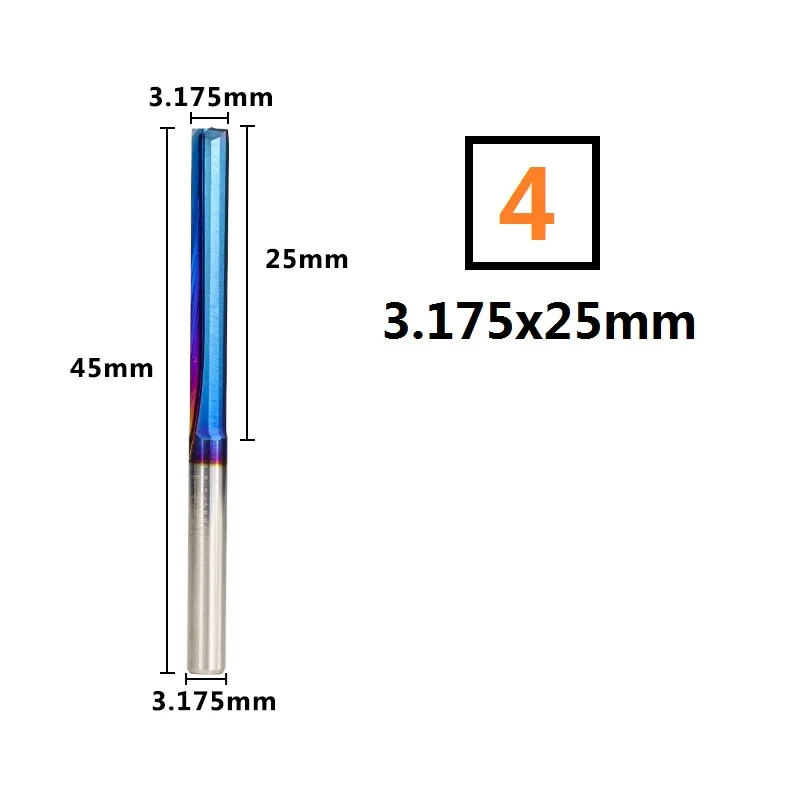 3.175x25mm 10 шт. 2 флейты 3,175 мм хвостовик 12-32 мм прямая Концевая Мельница Нано голубое покрытие фрезерный станок с ЧПУ для фрезерные резаки пластиковые концевые фрезы - Длина режущей кромки: 3.175x25mm