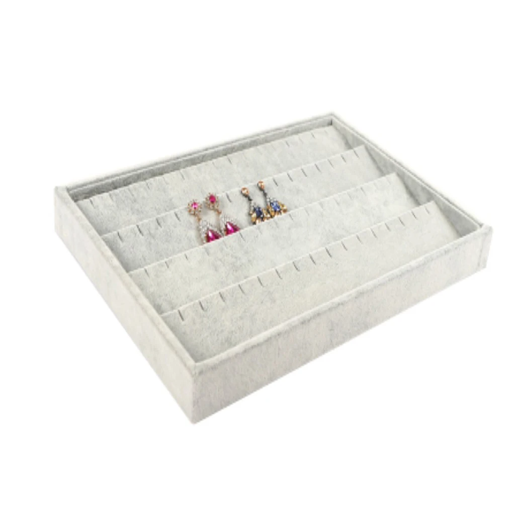 

4 Layers Grey Velvet Earrings Assorted Jewelry Protect Storage Display Organizer Box Tray Holder