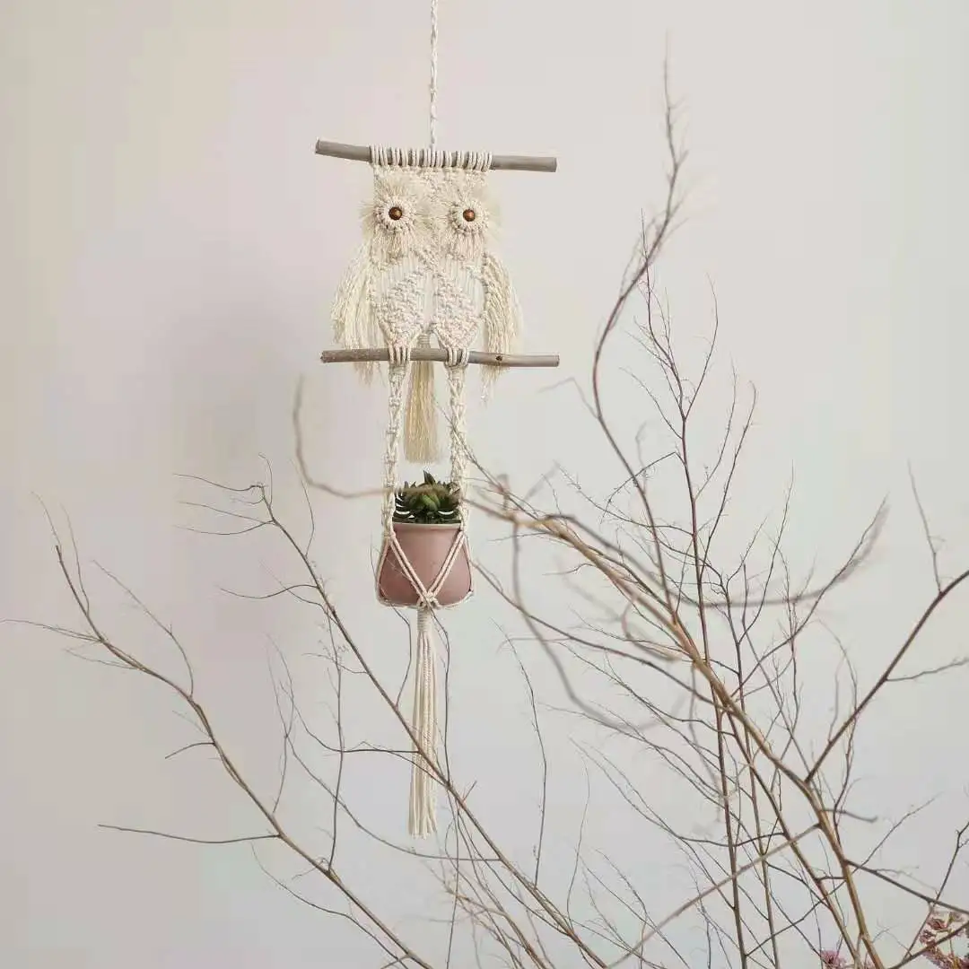 

Nordic Style Owls Cotton Macrame Wall Hanging Handmade Tassels Home Decoration Air Plant Holder Decor Planter Hanger 1pc